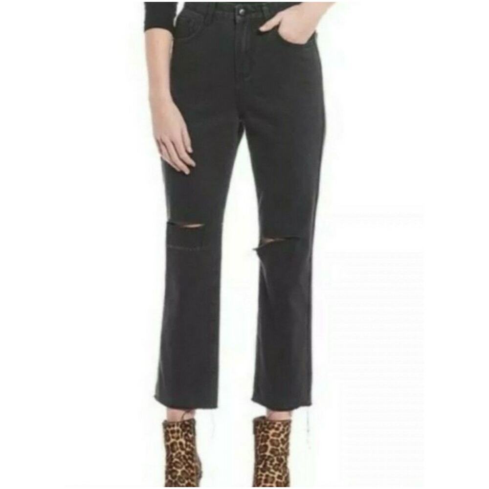 GIANNI BINI Jeans Denim Size 27 Stella Raw Hem Gray Black 100% Cotton Crop NWT